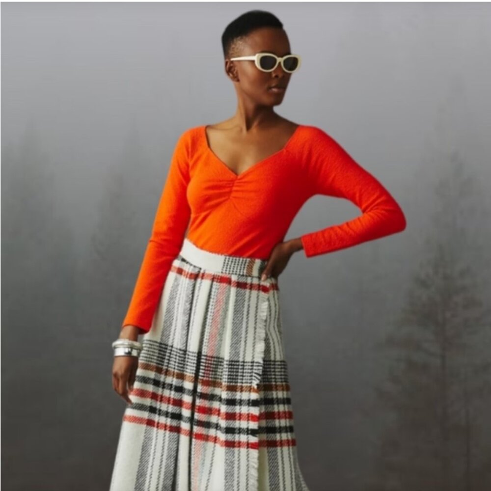 🕶 Athropologie-Maeve-Sweetheart- Women's-red/orange-Long Sleeve- Blouse-XS-NWT - Picture 8 of 9